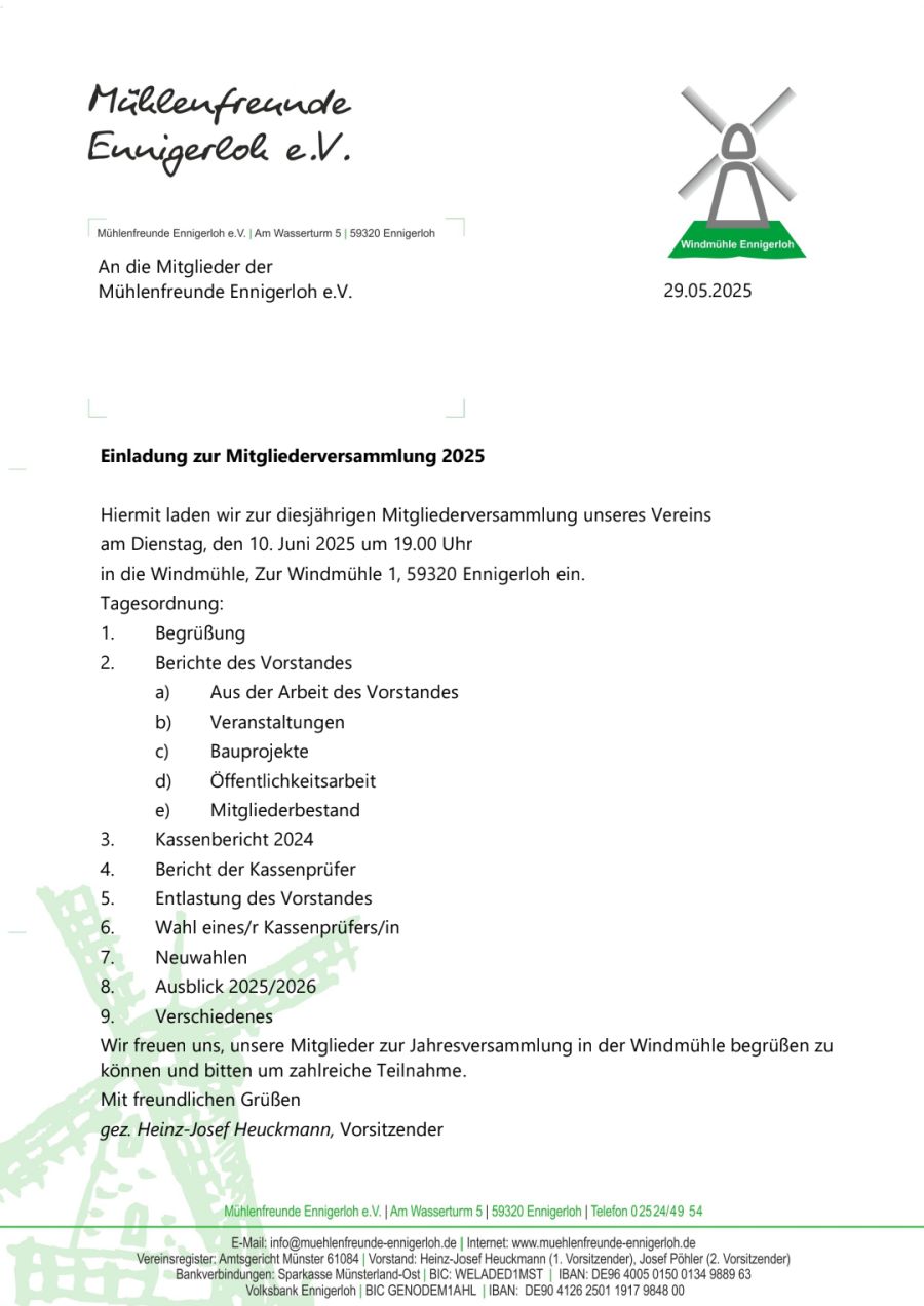 Einladung Mitgliederversammlung